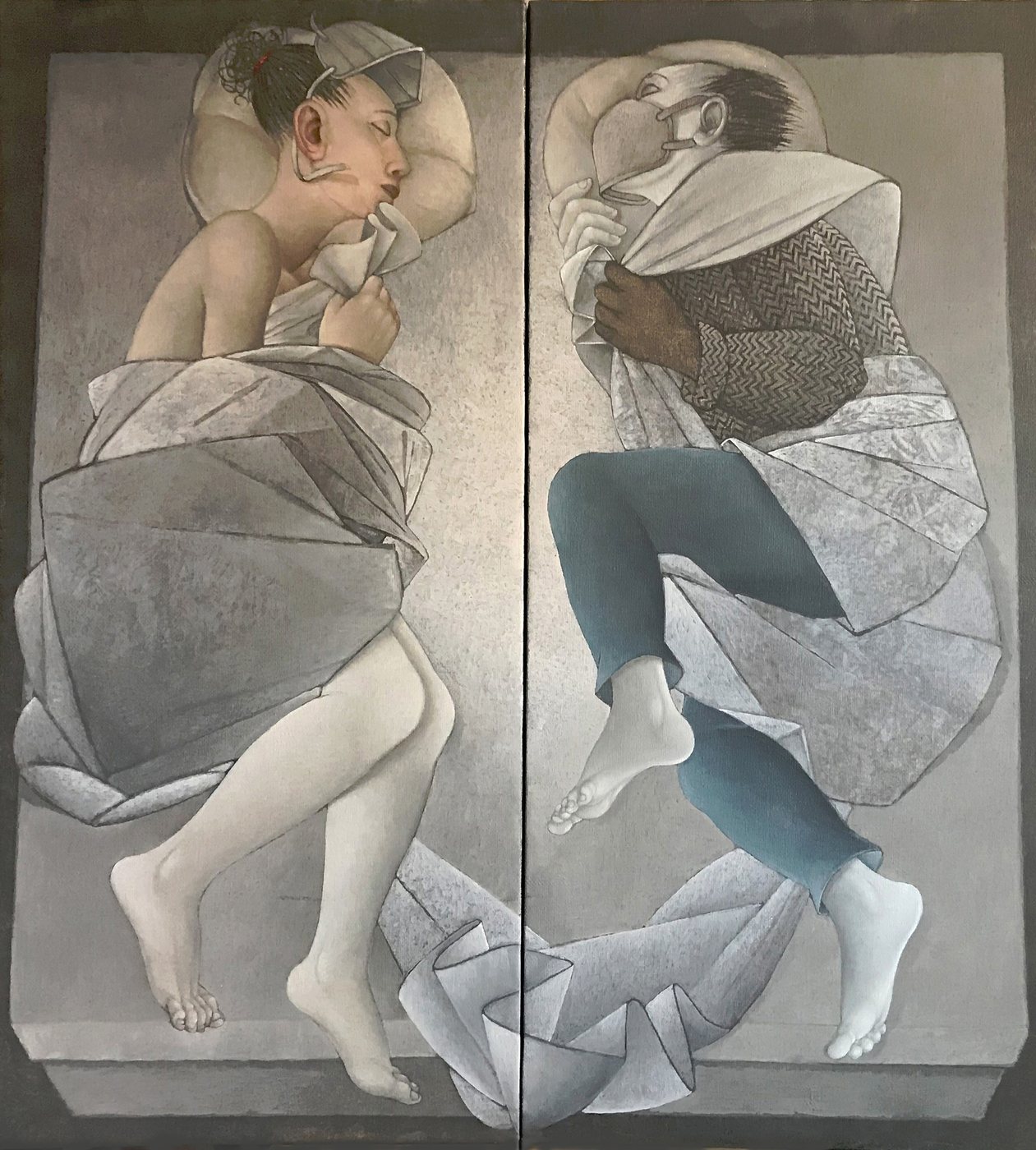 La coppia - Egon e Eddih, dittico, olio su tela, cm. 100 x 100, 2021