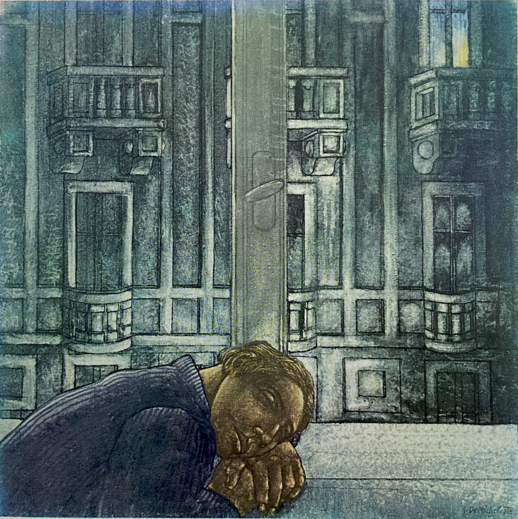 La mia finestra in via Del Caravaggio, olio su tela, cm. 100 x 100, 1978