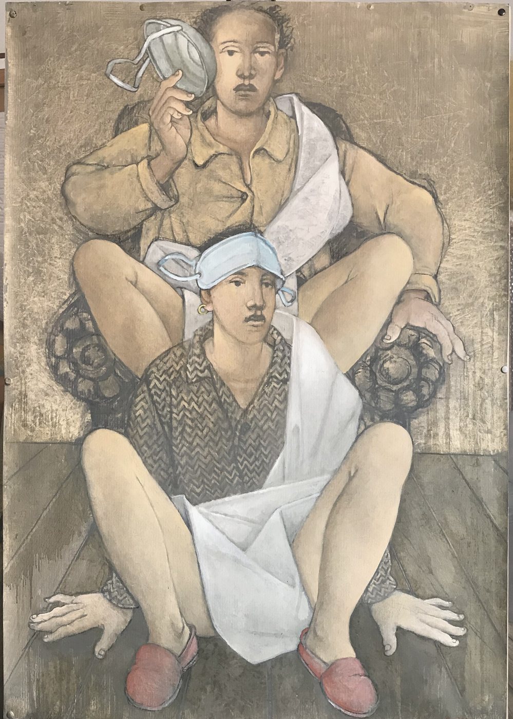 Omaggio a Egon Schiele - La coppia 3, olio su carta, 100 x 70, 2020